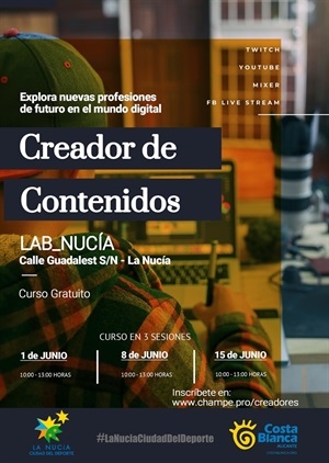 Cartel del curso gratuito de "Creador de Contenidos"