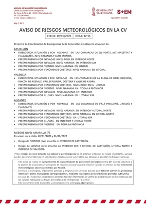 Avisos de pre emergencias del 112 de la Comunitat Valenciana