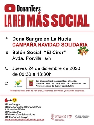Imagen del Cartel de la donación de sangre y alimentos este jueves en La Nucía