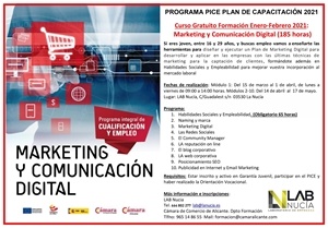 Cartel informativo del curso del Lab_Nucia, Cámara de Comercio y SEPE