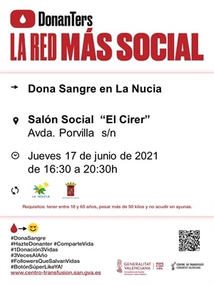 Cartel de la donación de sangre de hoy 17 de junio en La Nucía