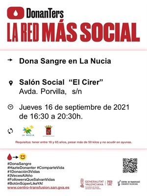 La próxima donación de sangre será el jueves 16 de septiembre